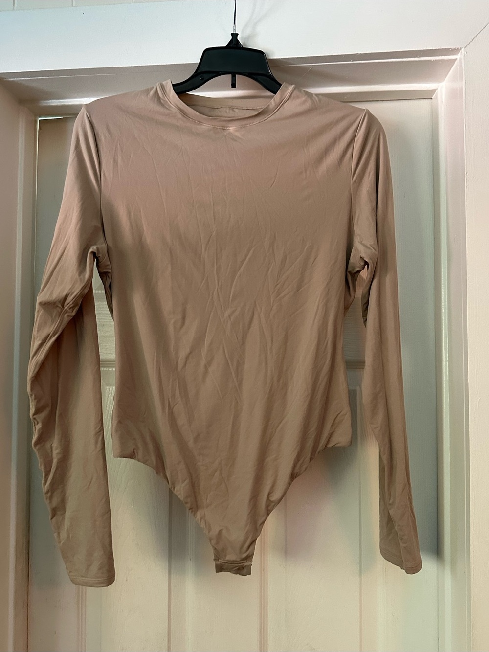 Long-Sleeve Crewneck Bodysuit in Taupe Neutral